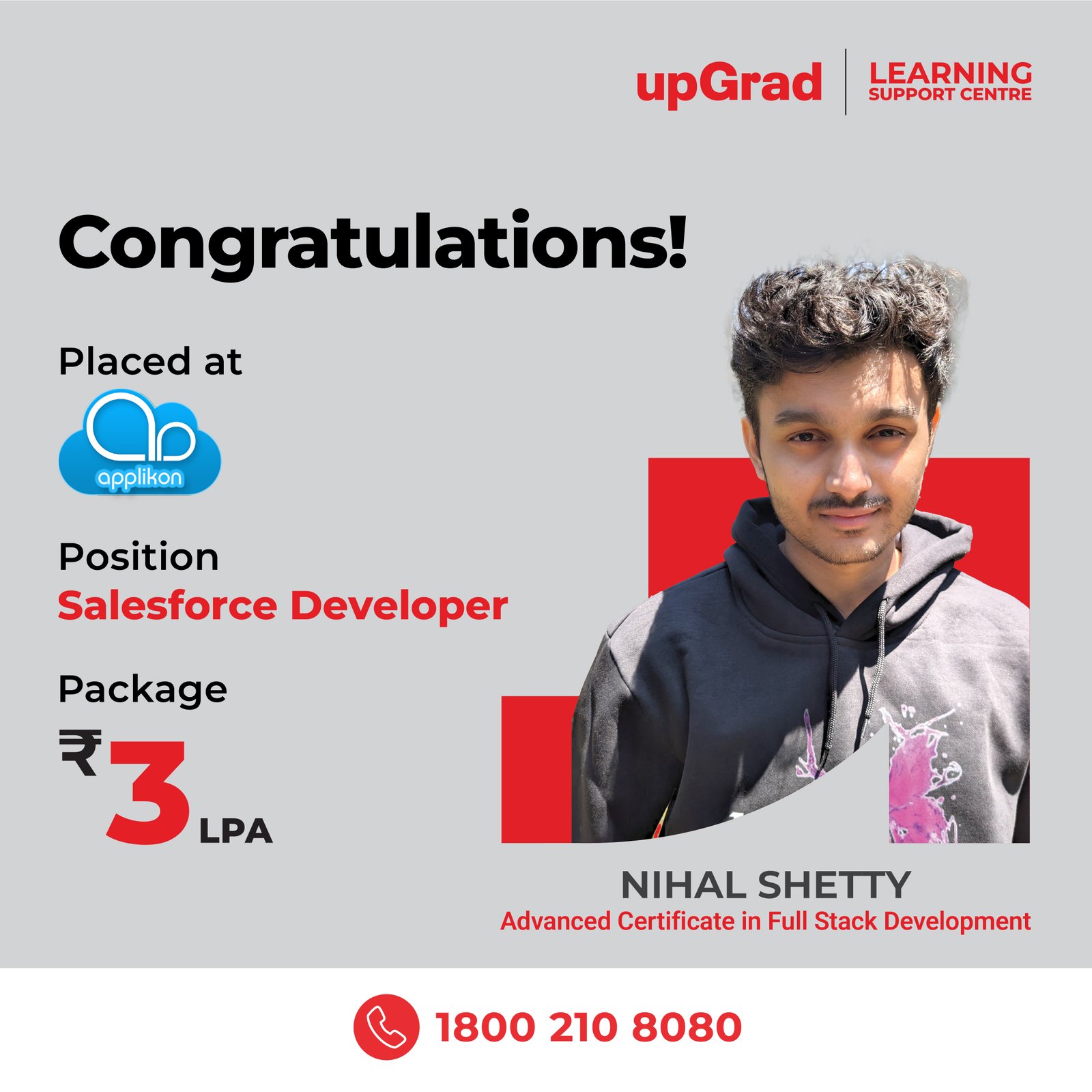 Nihal Shetty placed at Applikon as a Salesforce Developer with a package of 3 LPA